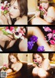 A woman sitting in a bathtub holding a bunch of flowers.